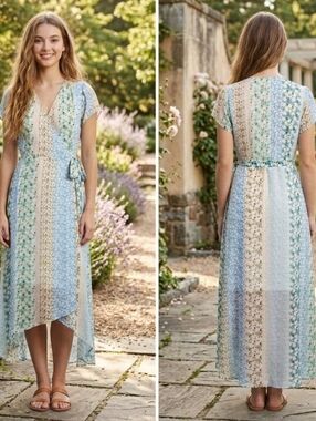BLUE RAIN Floral High-Low Wrap Dress